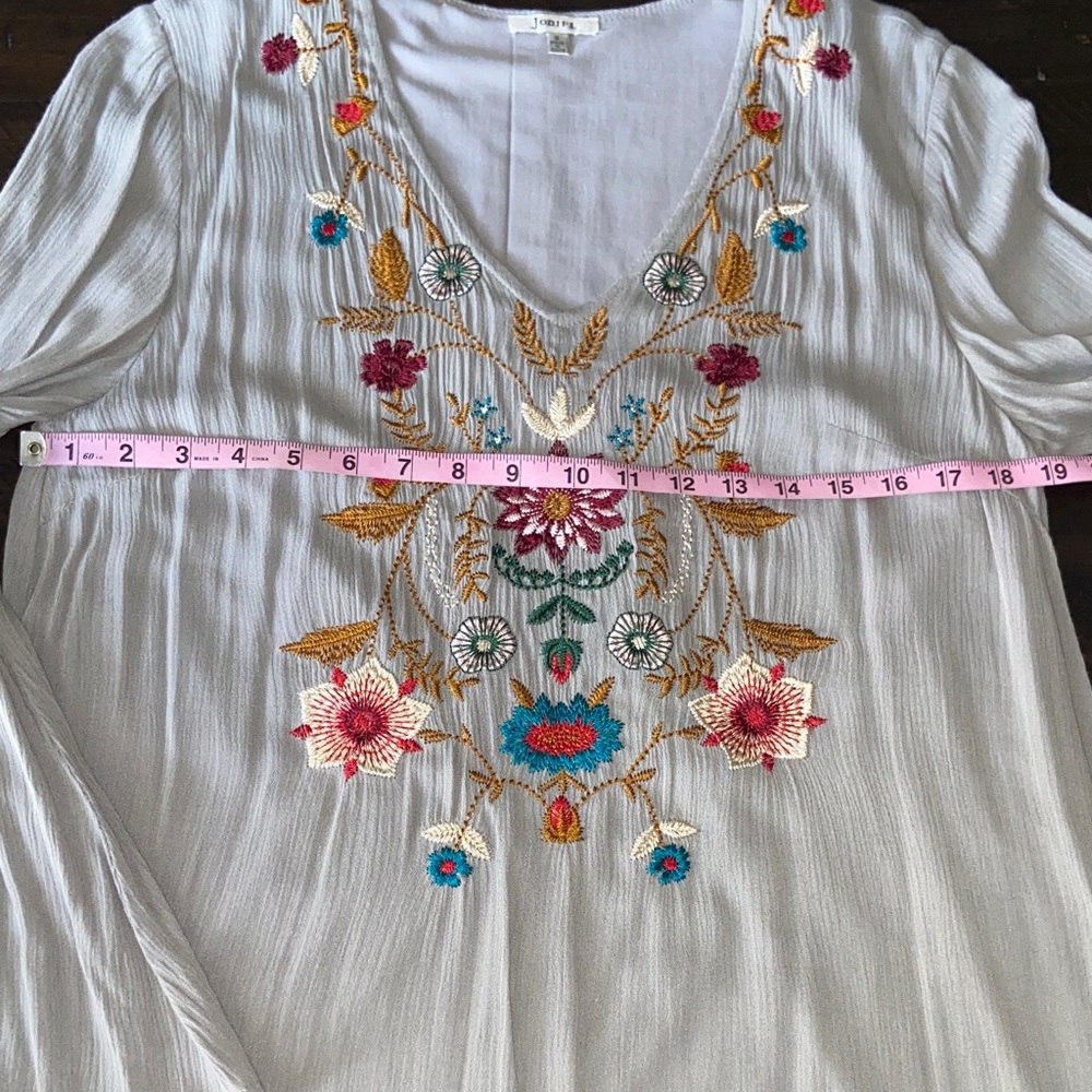Embroidered Gray Women's Dress with bell sleeves. Jodifl, size S - Picture 10 of 15
